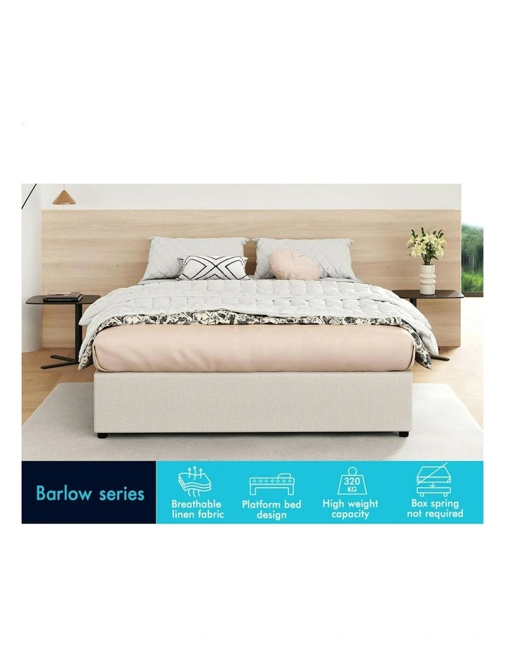 Queen Size Barlow Gas Lift Bed Frame in Beige image 2