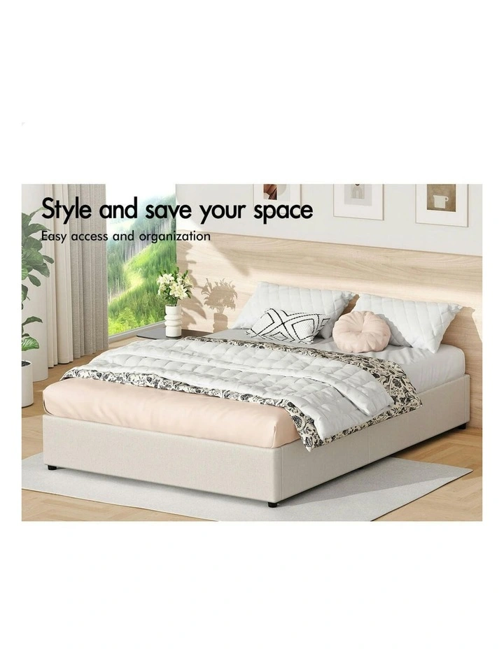 Queen Size Barlow Gas Lift Bed Frame in Beige image 3