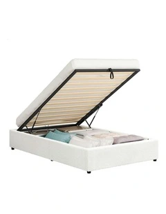 Single Size Boucle Barlow Gas Lift Bed Frame in White