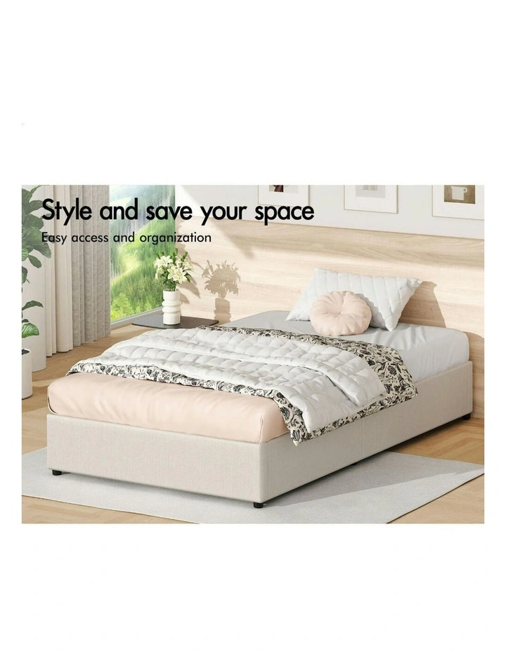 Single Size Barlow Gas Lift Bed Frame in Beige image 3