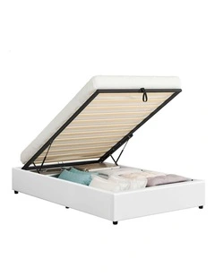 Gas Lift Storage Mattress Base Bed Frame Single Size in White Barlow
