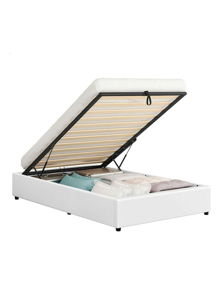 Gas Lift Storage Mattress Base Bed Frame Single Size in White Barlow image 1