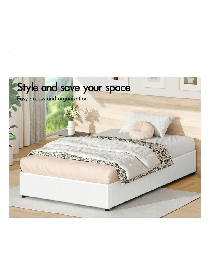 Gas Lift Storage Mattress Base Bed Frame Single Size in White Barlow image 3