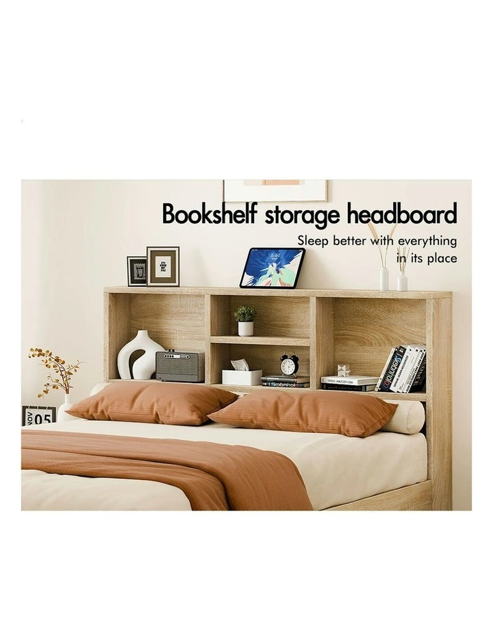 Bookshelf Storage Headboard with Wooden Bed Frame Double Size in Oak image 3