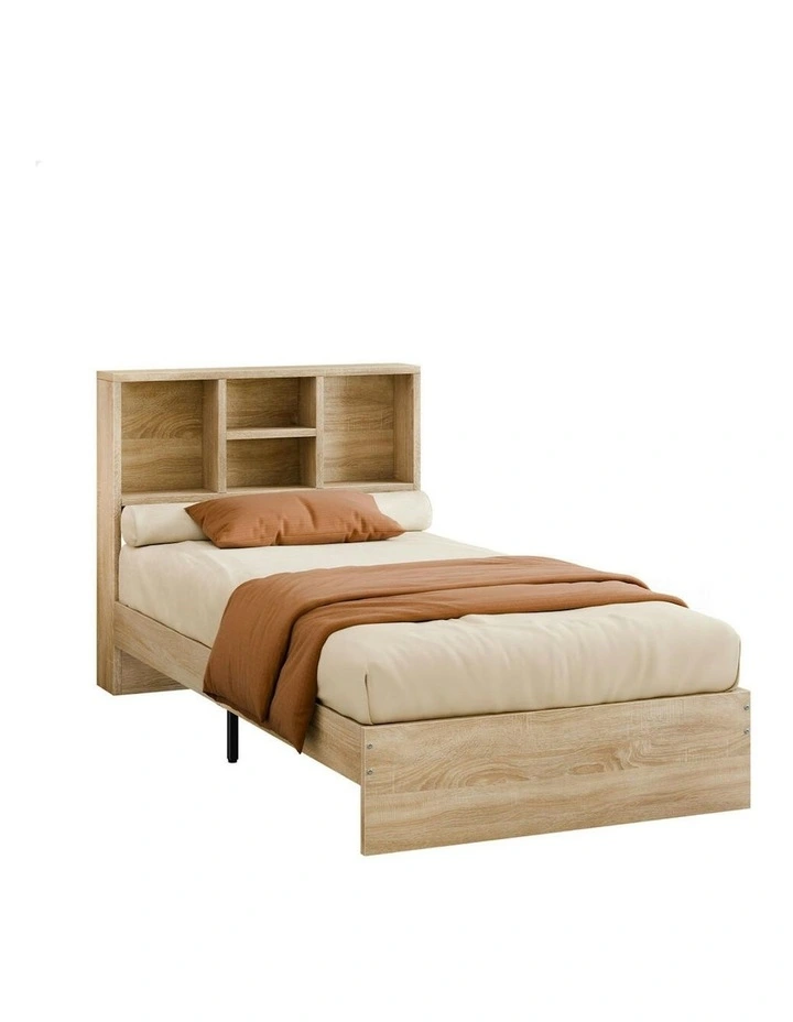 Bookshelf Storage Headboard With Wooden Bed Frame King Single in Oak image 1