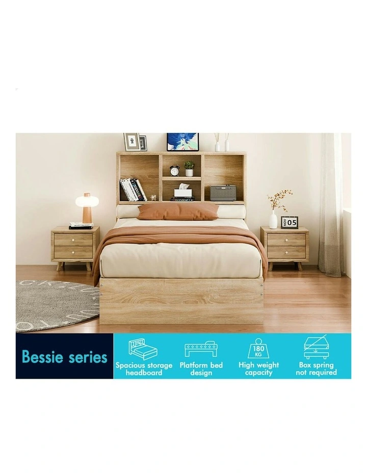 Bookshelf Storage Headboard With Wooden Bed Frame King Single in Oak image 2