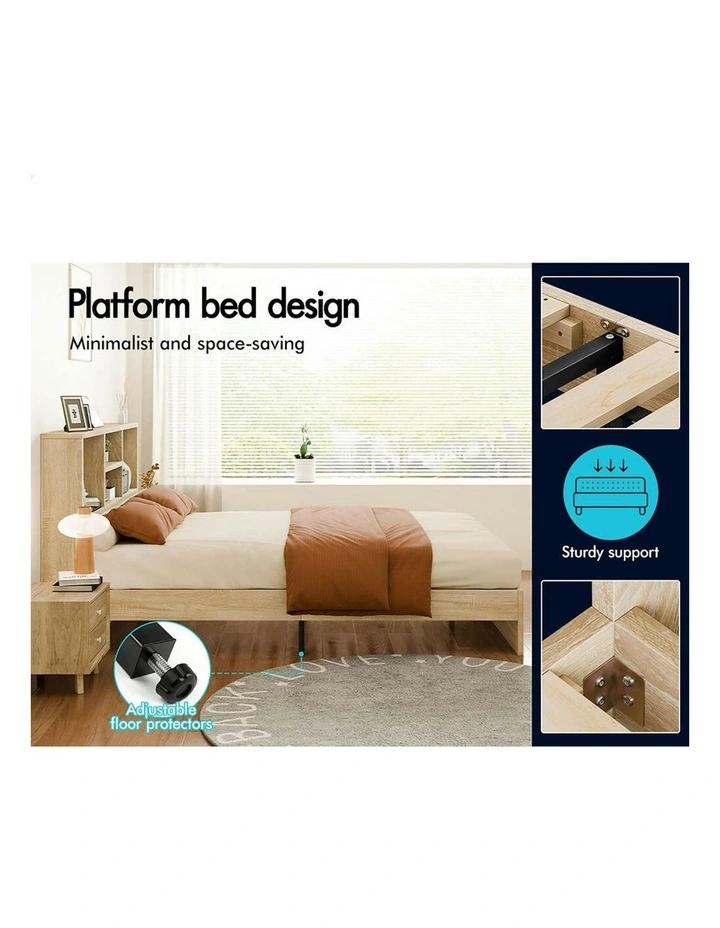 Storage Headboard With Wooden Bed Frame Queen Size in Oak image 4