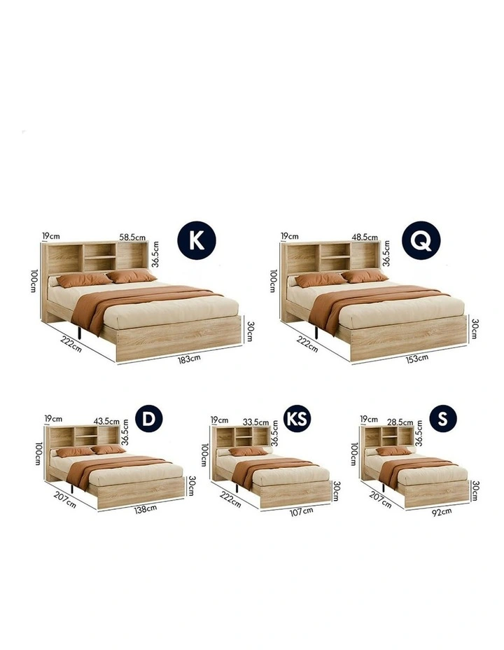 Storage Headboard With Wooden Bed Frame Queen Size in Oak image 6