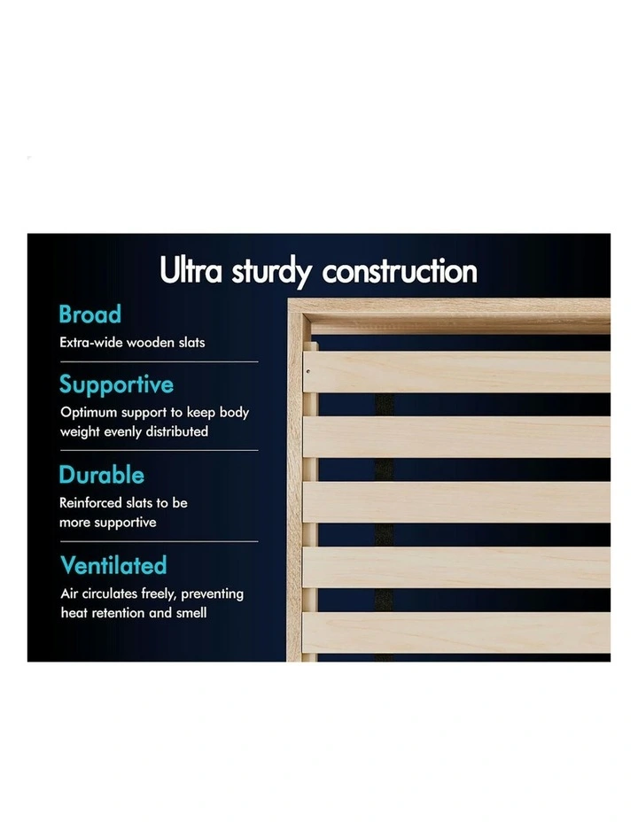 Storage Headboard With Wooden Bed Frame Queen Size in Oak image 7