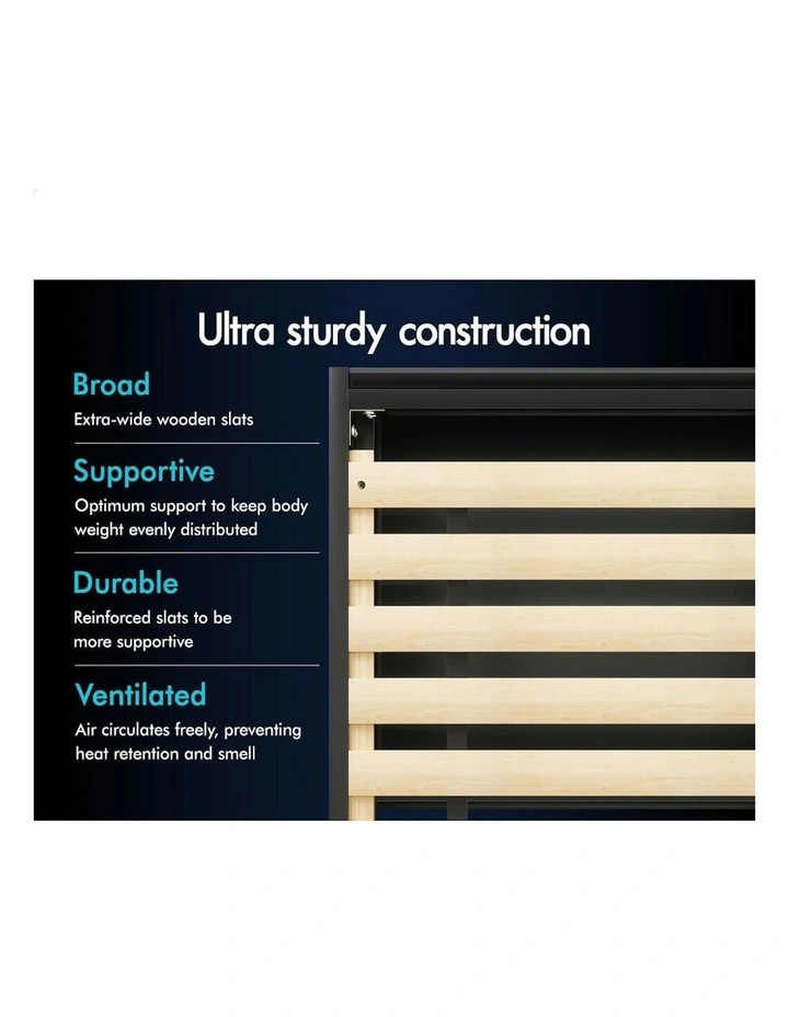 Storage Drawer With Rattan Bed Base Wooden Bed Frame Double Size in Black image 7