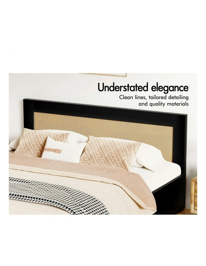 Storage Drawers With Rattan Bed Base Wooden Bed Frame King Size in Black image 3