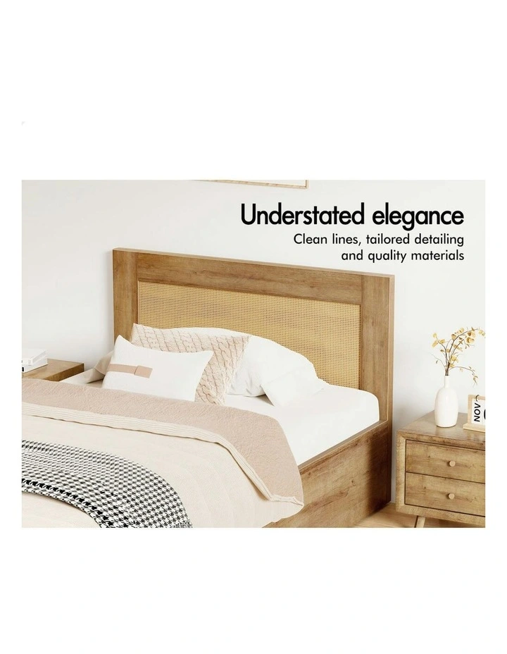 Storage Drawers With Rattan Base Wooden Bed Frame King Single in Oak image 3
