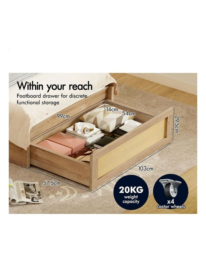 Storage Drawers With Rattan Base Wooden Bed Frame King Single in Oak image 6