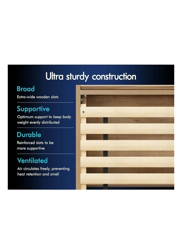 Storage Drawers With Rattan Base Wooden Bed Frame Queen Size in Oak image 7