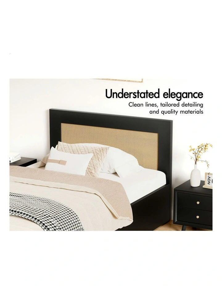 Storage Drawers With Rattan Base Wooden Bed Frame Single Size in Black image 3