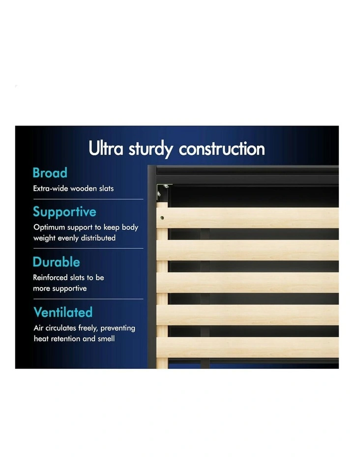 Storage Drawers With Rattan Base Wooden Bed Frame Single Size in Black image 7