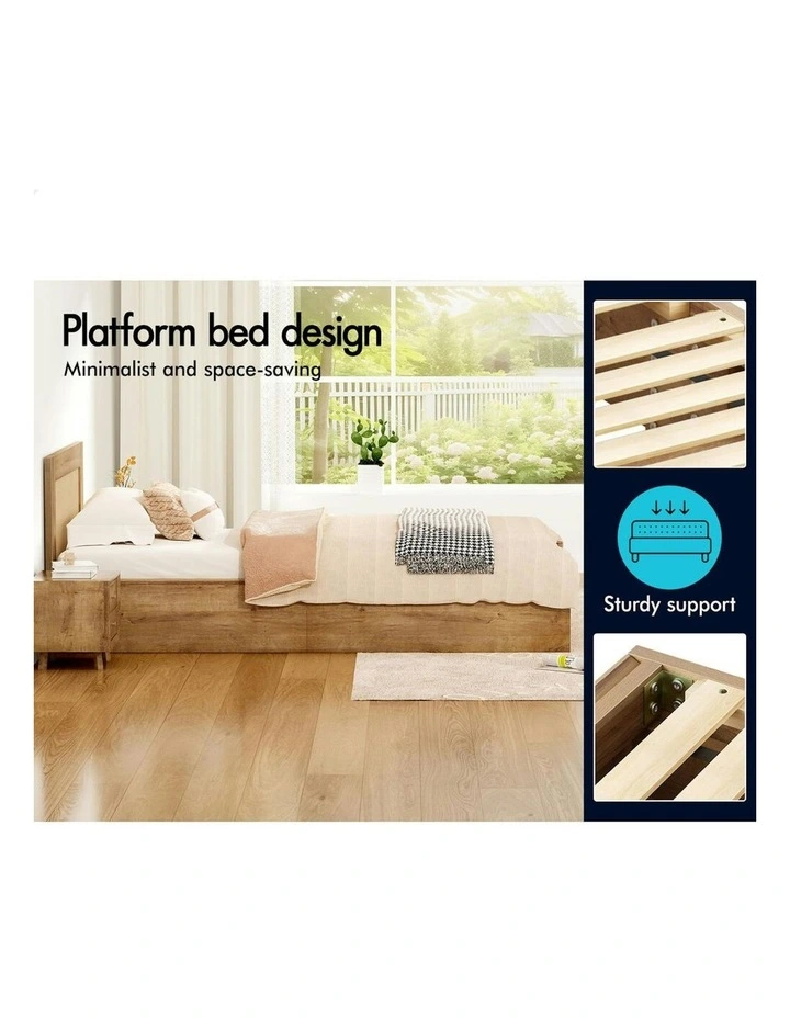 Storage Drawers With Rattan Base Wooden Bed Frame Single Size in Oak image 4