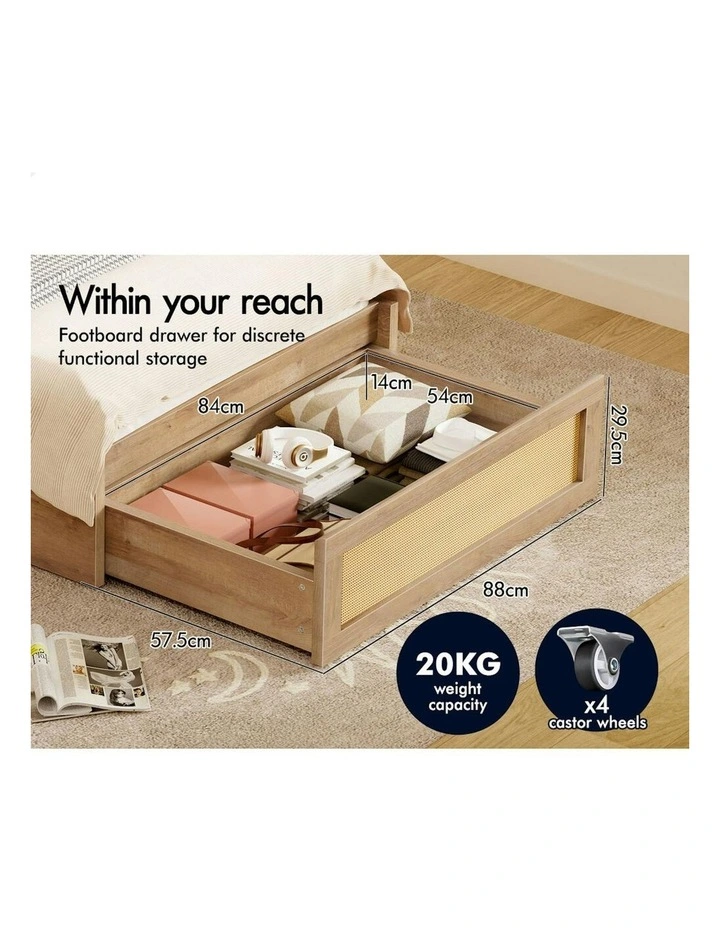Storage Drawers With Rattan Base Wooden Bed Frame Single Size in Oak image 6