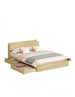 Charging Station And Storage Drawers With Wooden Bed Frame Double Size in Natural