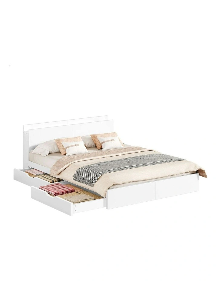 Charging Station And 2 Drawers With Wooden Bed Frame King Size in White image 1