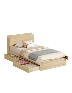Charging Station And 2 Drawers With Wooden Bed Frame King Single in Natural