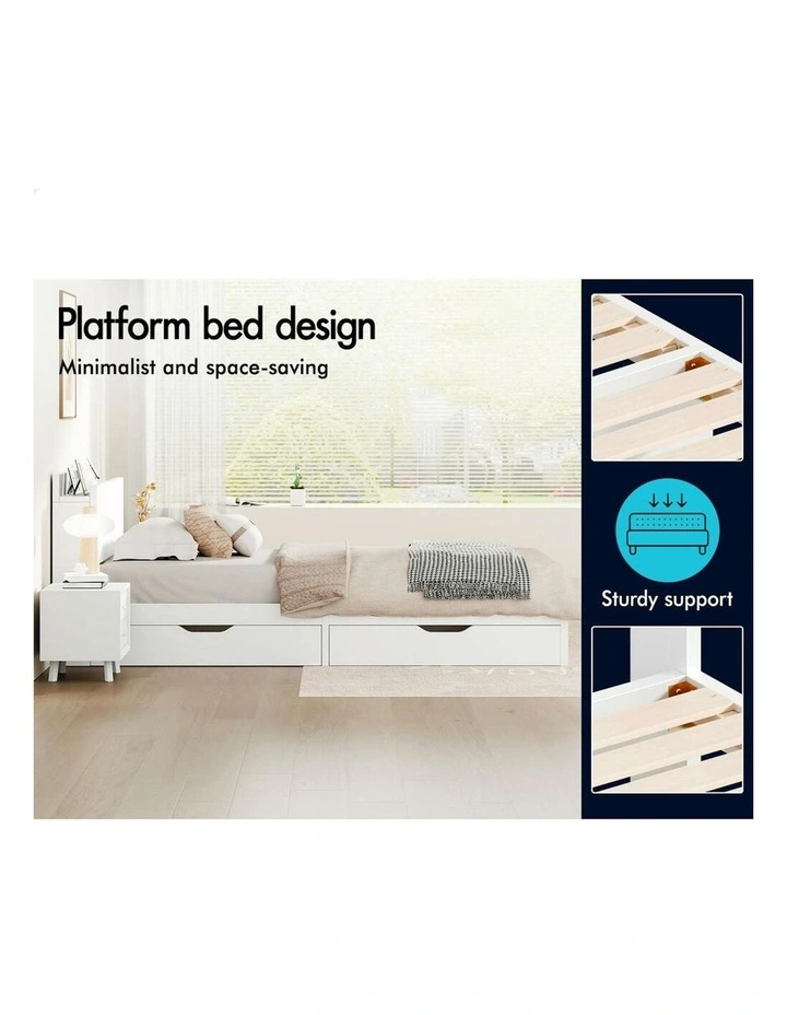 Charging Station And 2 Drawers With Wooden Bed Frame King Single in White image 5