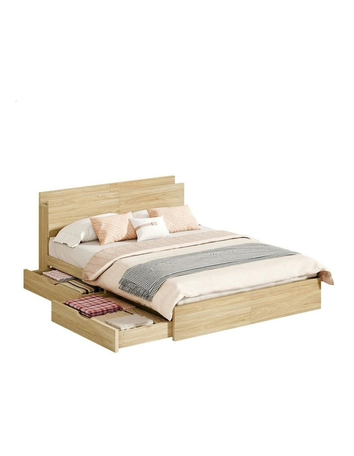 Charging Station And 2 Drawers With Wooden Bed Frame Queen Size in Natural image 1
