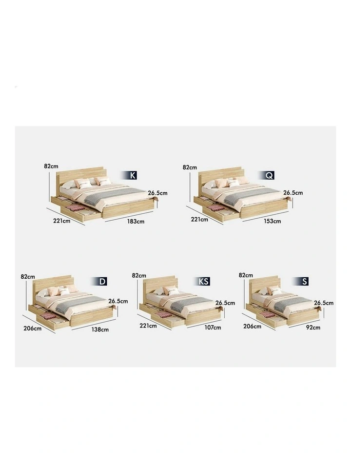 Charging Station And 2 Drawers With Wooden Bed Frame Queen Size in Natural image 7