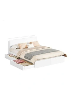 Charging Station And 2 Drawers With Wooden Bed Frame Queen Size in White