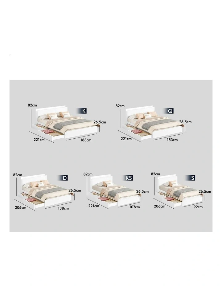 Charging Station And 2 Drawers With Wooden Bed Frame Queen Size in White image 7