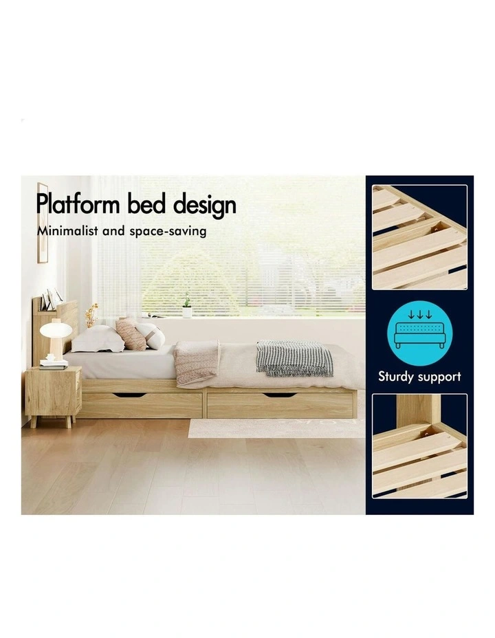 Charging Station And 2 Drawers With Wooden Bed Frame Single Size in Natural image 5