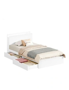 Charging Station And 2 Drawers With Wooden Bed Frame Single Size in White