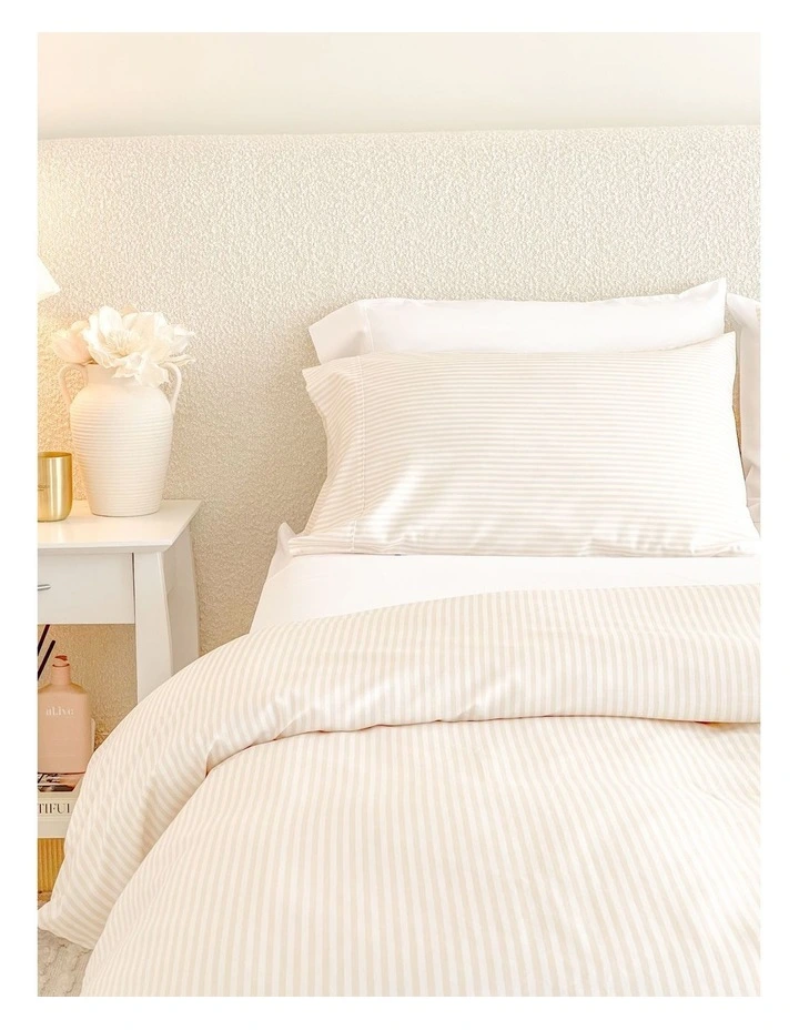 Luxury Striped Linen Queen Quilt Cover Set in Beige image 1