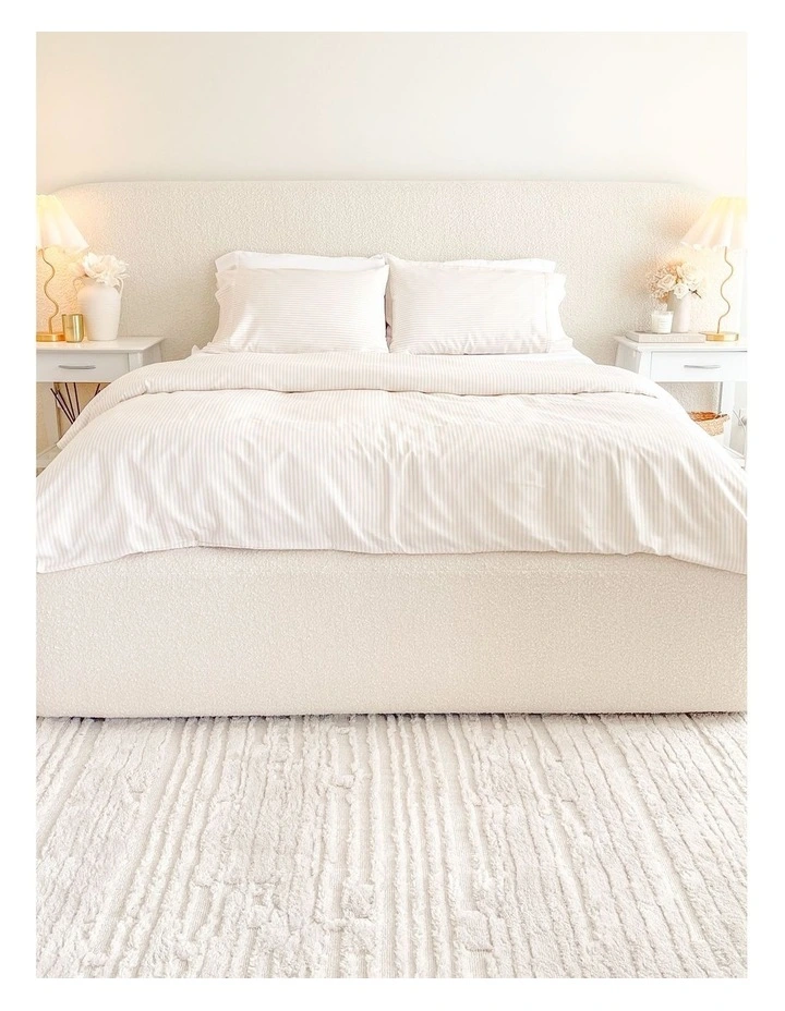 Luxury Striped Linen Queen Quilt Cover Set in Beige image 4