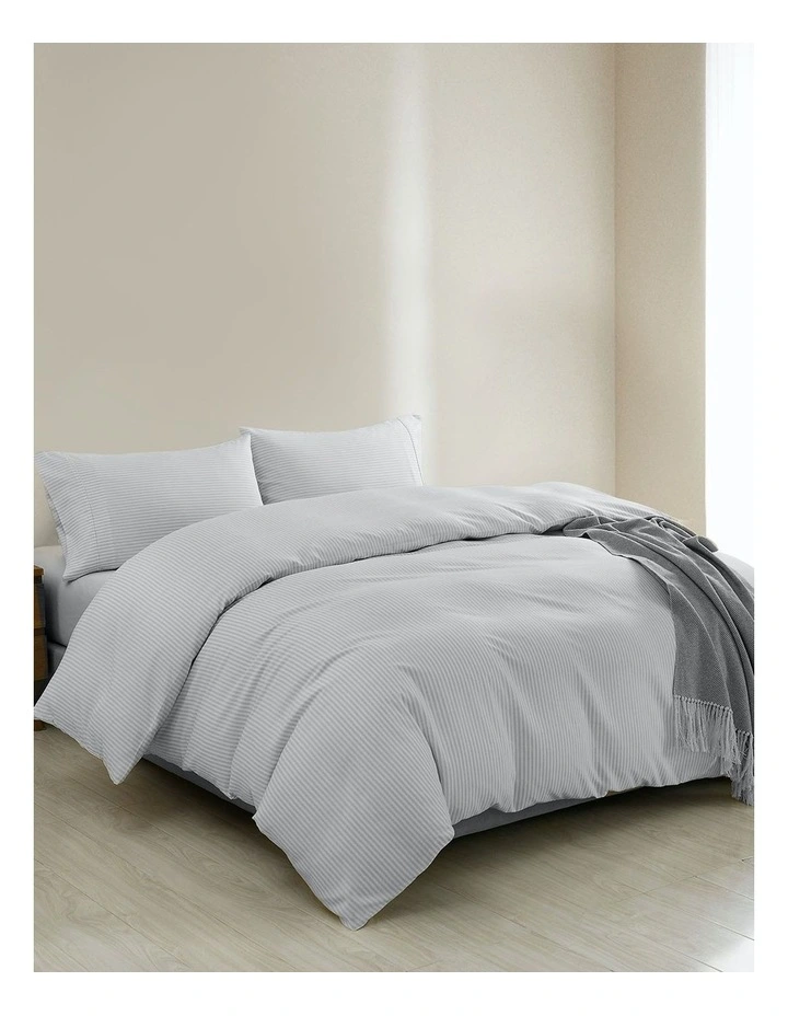 Luxury Striped Linen Queen Quilt Cover Set in Grey image 2