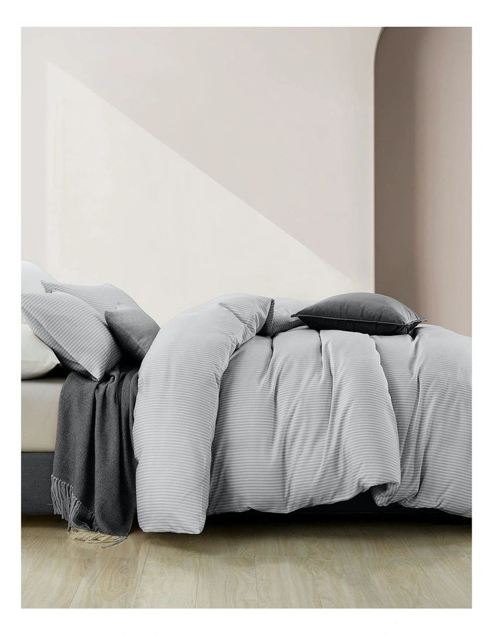 Luxury Striped Linen Queen Quilt Cover Set in Grey image 3