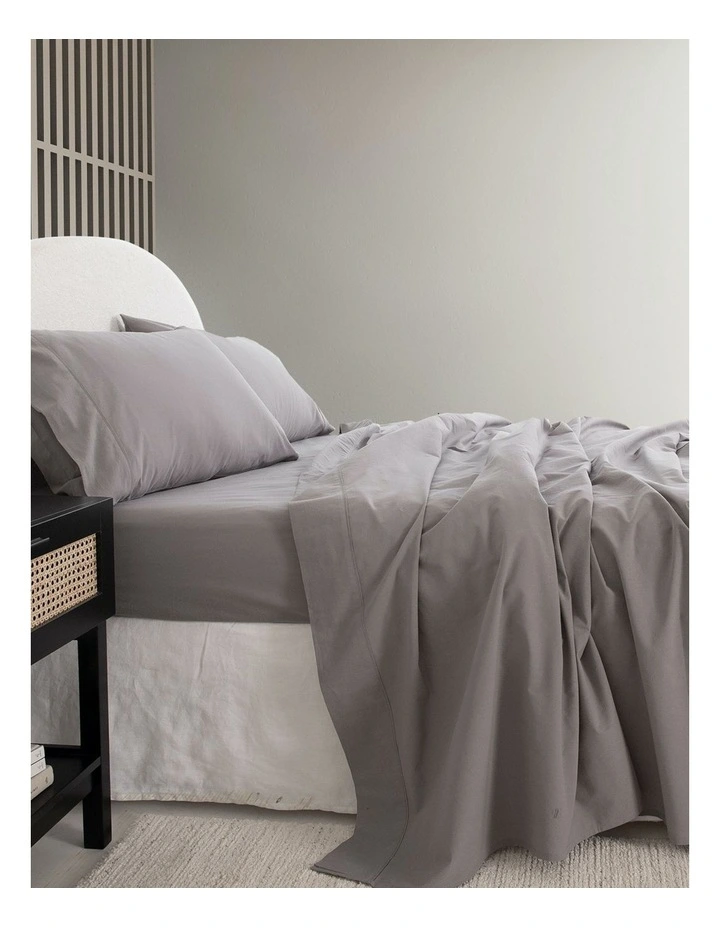 Vintage Washed 100% Cotton Sheet Set in Grey image 3