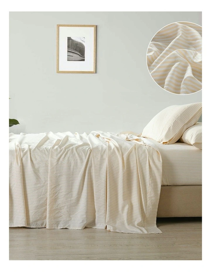 Luxury Striped Linen Blend Queen Sheet Set in Beige image 5