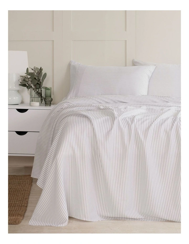 Luxury Striped Linen Blend Queen Sheet Set in Grey image 1