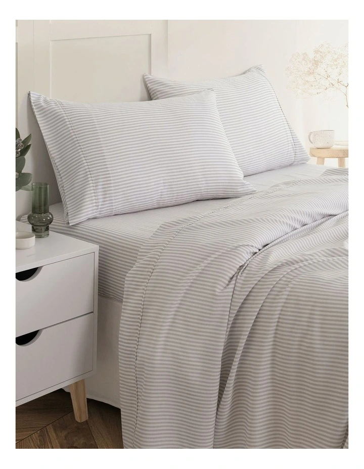Luxury Striped Linen Blend Queen Sheet Set in Grey image 2