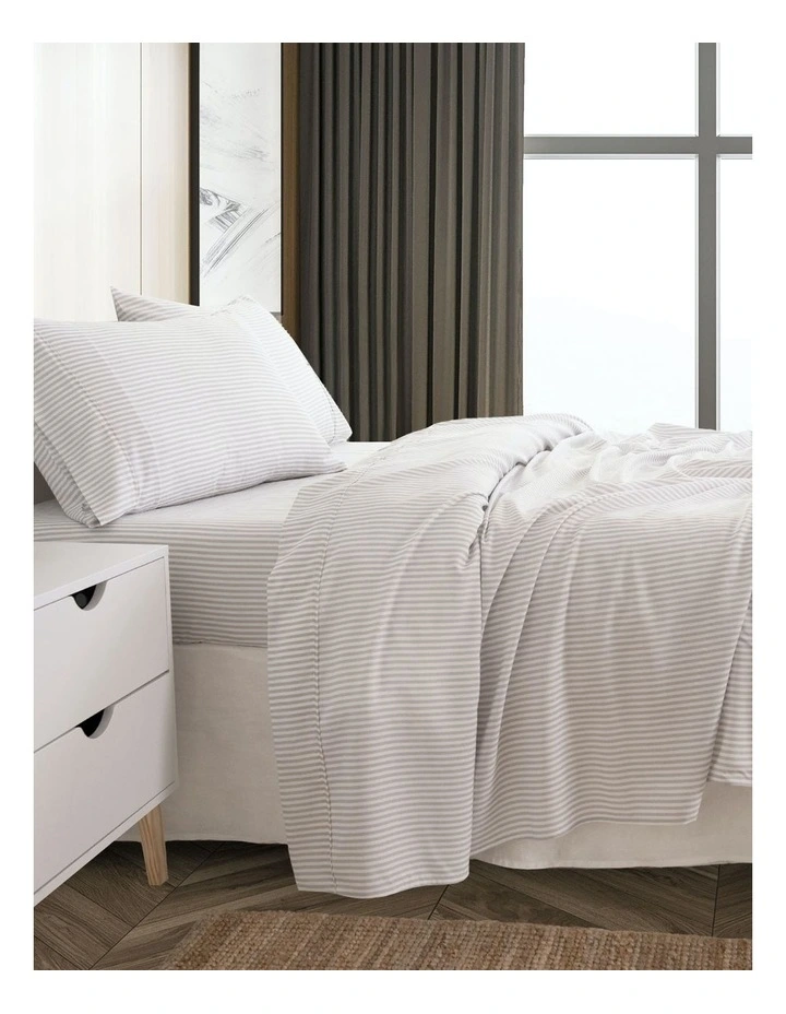 Luxury Striped Linen Blend Queen Sheet Set in Grey image 3