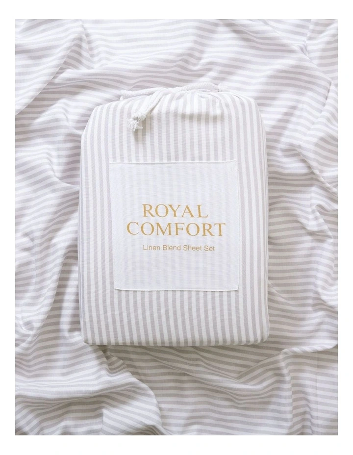 Luxury Striped Linen Blend Queen Sheet Set in Grey image 4