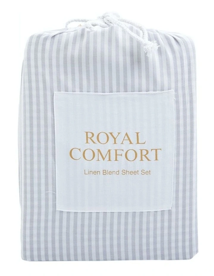 Luxury Striped Linen Blend Queen Sheet Set in Grey image 5