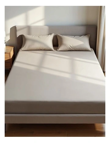 1500TC Cotton Rich Double Fitted Sheet Set 3 Piece in Stone