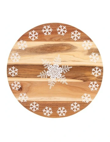 Print Wooden Lazy Susan Snowflake Tray 18 Inch in White
