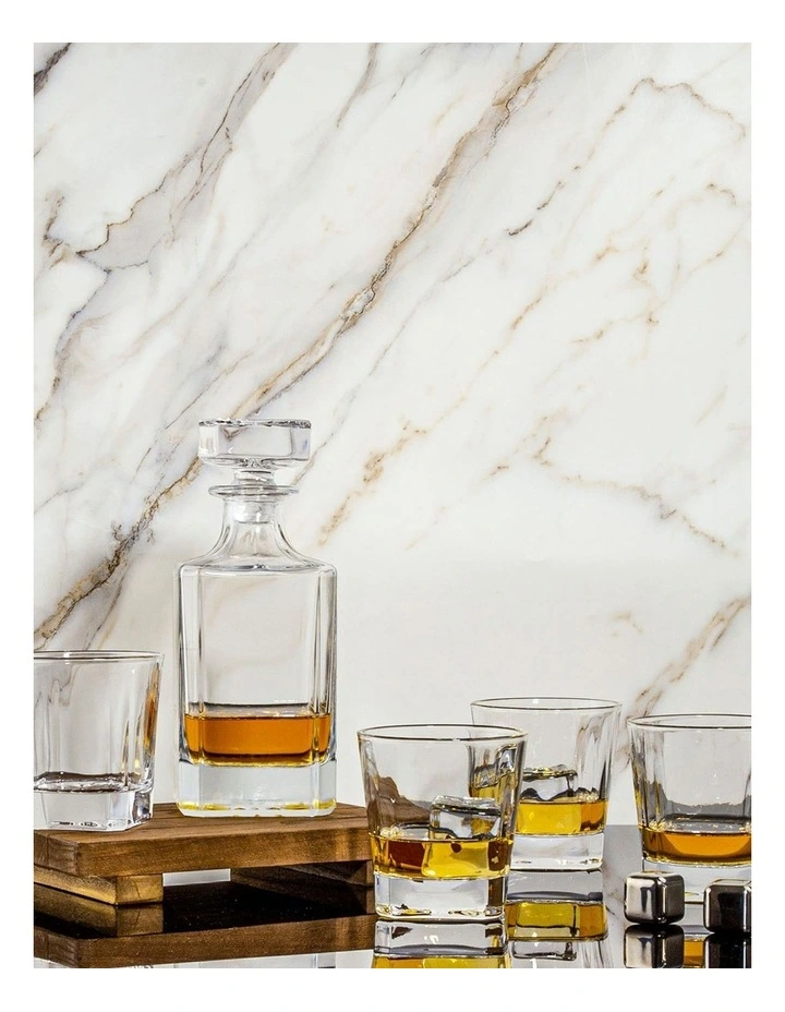 Novare Clear Whiskey Decanter Bottle With 4 Whiskey Glasses Set image 2