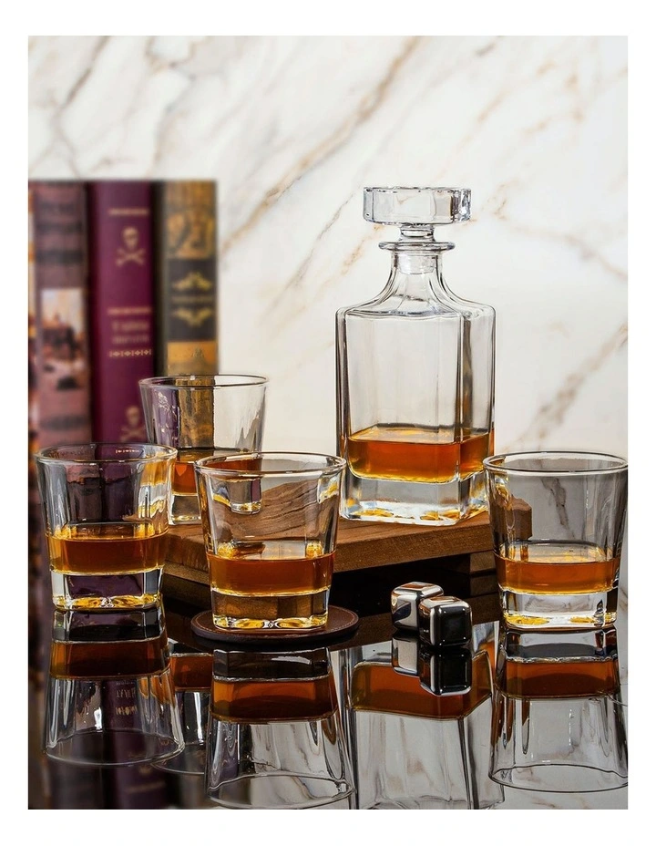 Novare Clear Whiskey Decanter Bottle With 4 Whiskey Glasses Set image 3