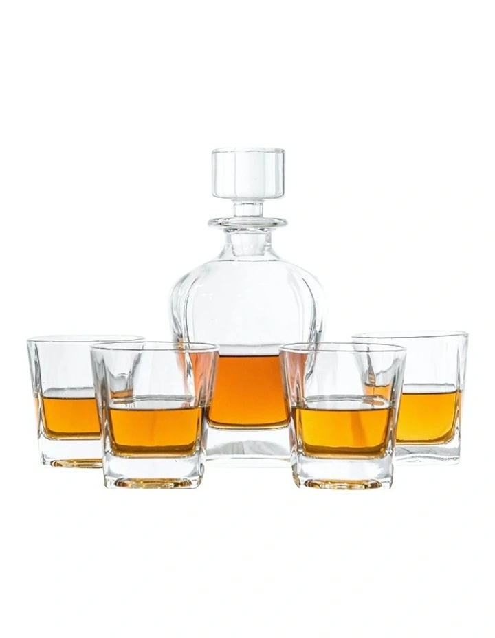 Novare Whiskey Decanter Bottle With 4 Whiskey Glasses Set image 1