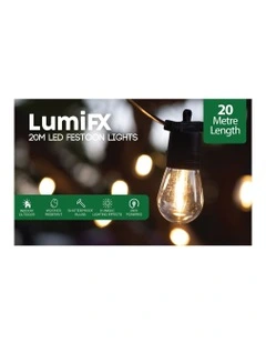 LumiFx 20 Bulb Outdoor Festoon 8 Lights Effects 20M in Warm White