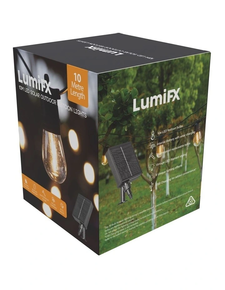 LumiFx 10 Bulb Outdoor Festoon 8 Lights Effects 10M in Warm White image 1